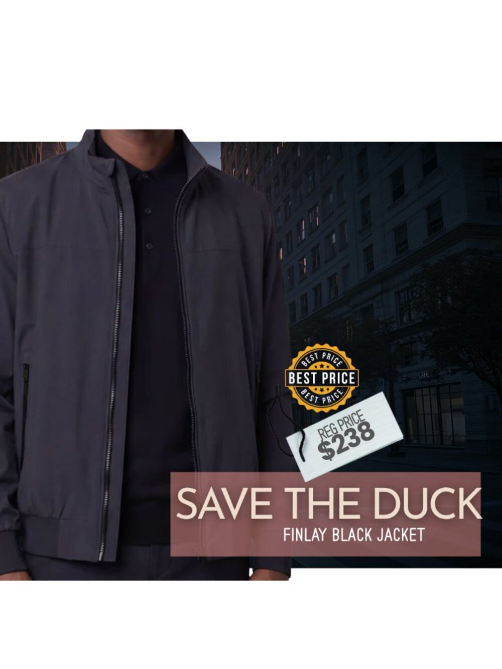 Save the Duck Finlay Black Bomber Jacket Men's Size L - NWT New Eco-Friendly